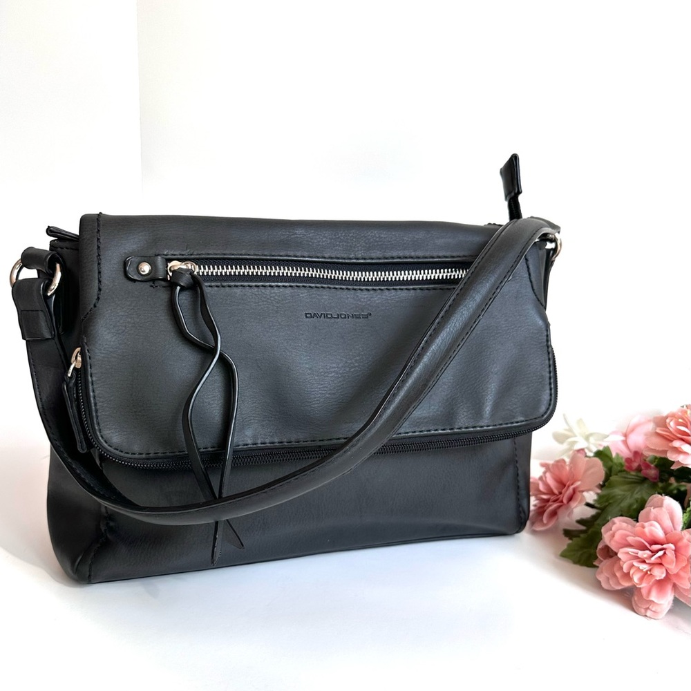 David Jones Paris Black Vegan Leather Shoulder Bag